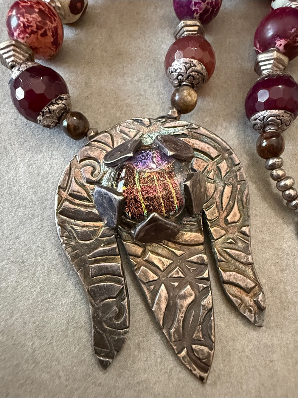 Artisan Iridescent Purple Glass Pendant Necklace